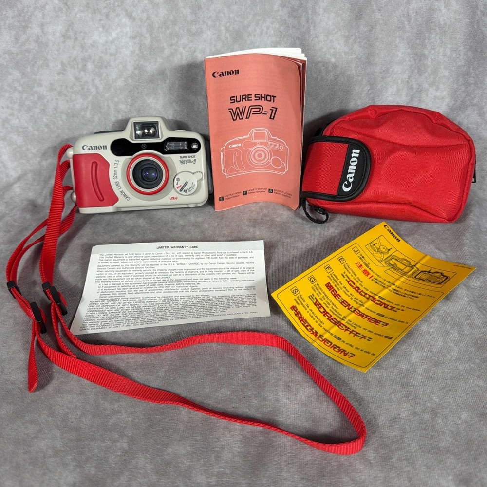 Canon Sure Shot WP-1 35mm Point & Shoot Film Camera Waterproof Red Case Manual